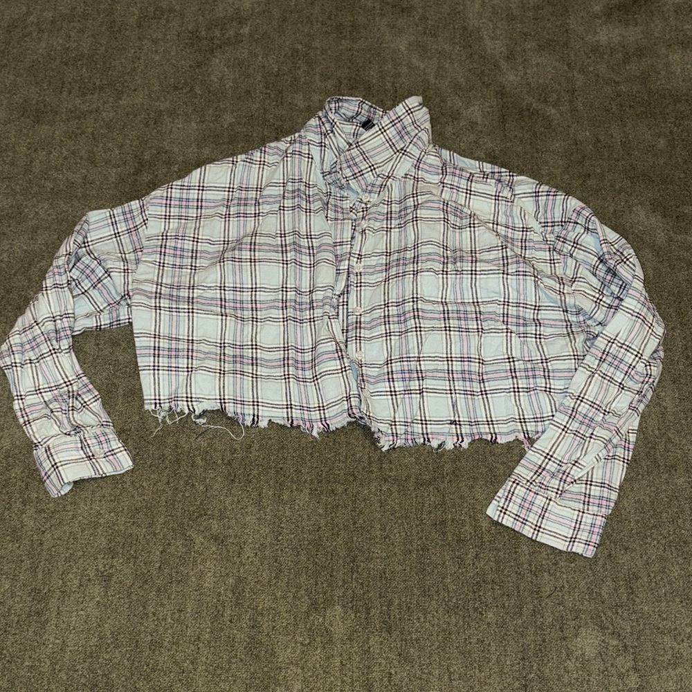 Forever 21 Plaid Crop Top - White and Purple